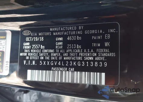 2019 Kia Optima Sx Turbo from USA, damaged, VIN 5XXGV4L23KG313839